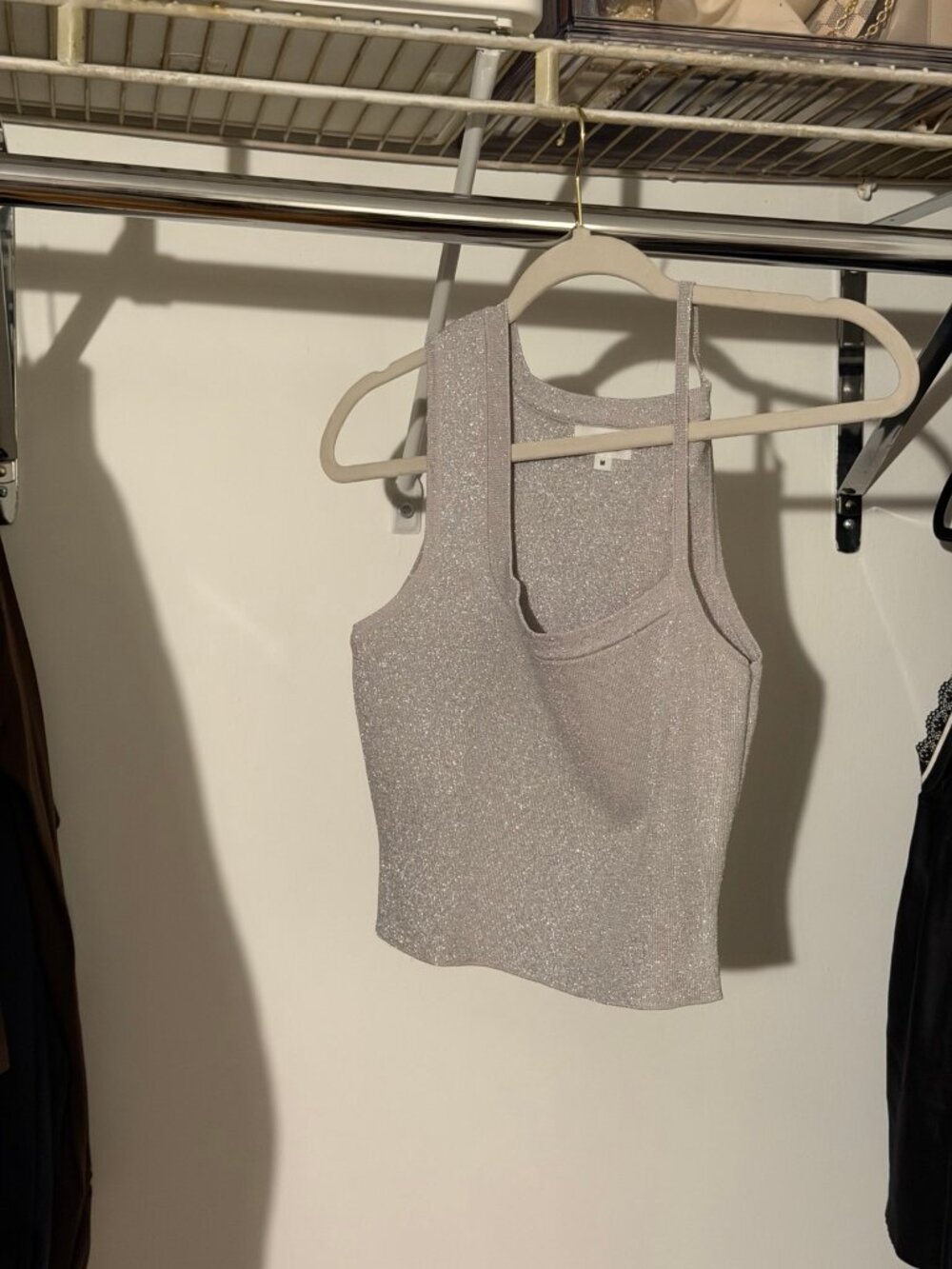 superdown Silver Metallic Cropped Knit Tank Top Size M